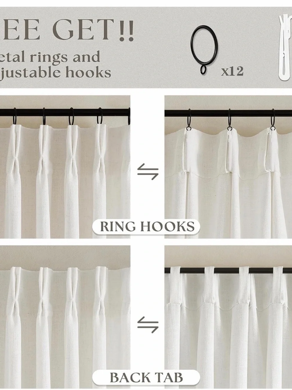 New Natural Extra Wide Pinch Pleat Linen Curtains 70x108 Inches Long Natural